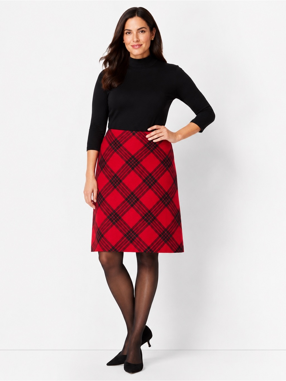 Talbots Red Black Plaid Wool Blend Pencil Skirt 4 Lined Holiday Wool Luxury